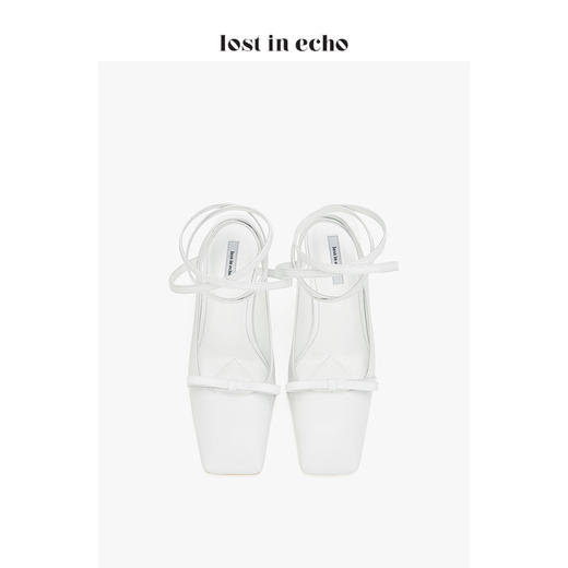 【微瑕疵不退不换】lost in echo设计师女靴 绕带大方头凉单鞋 白色高跟鞋 商品图3