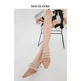 【微瑕疵不退不换】lost in echo设计师女鞋 网纱蝴蝶结猫跟穆勒鞋 裸色尖头凉鞋单鞋