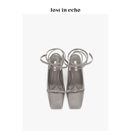 【微瑕疵不退不换】lost in echo设计师女鞋 绕带大方头凉单鞋 灰色高跟鞋 商品图3