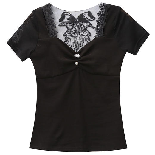 XBE-新款紧身纯色短袖t恤ins潮网红低领露背性感小衫 商品图4