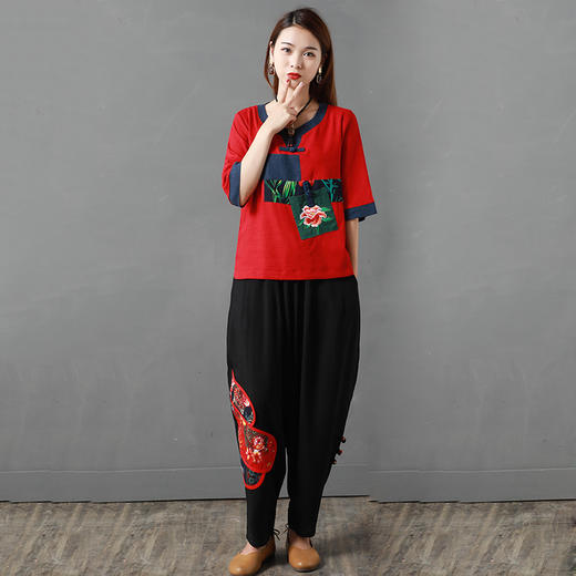 MQ-TZ1937夏装新款大码洋气绣花棉麻套装YY 商品图2