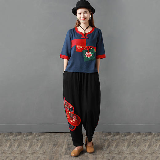 MQ-TZ1937夏装新款大码洋气绣花棉麻套装YY 商品图1