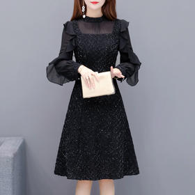 CYJH-MG20C146新款长袖小飞袖法式复古礼服连衣裙