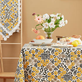 防水桌布美式田园桌布餐桌布黄色木槿桌布茶几布