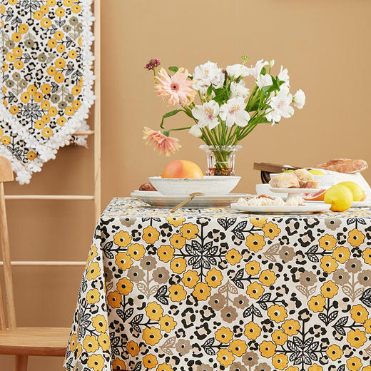 防水桌布美式田园桌布餐桌布黄色木槿桌布茶几布 商品图0
