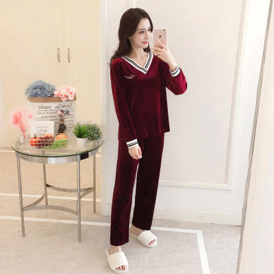 YRTC-633爆款金丝绒睡衣套装V领甜美刺绣家居服两件套WY 商品图1