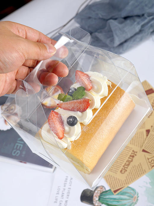 手提透明蛋糕卷包装盒含底托5个份