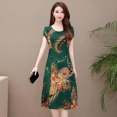 YPY 14916 阔太太连衣裙印花中长款中老年遮肚子改良民族风旗袍式 商品图2