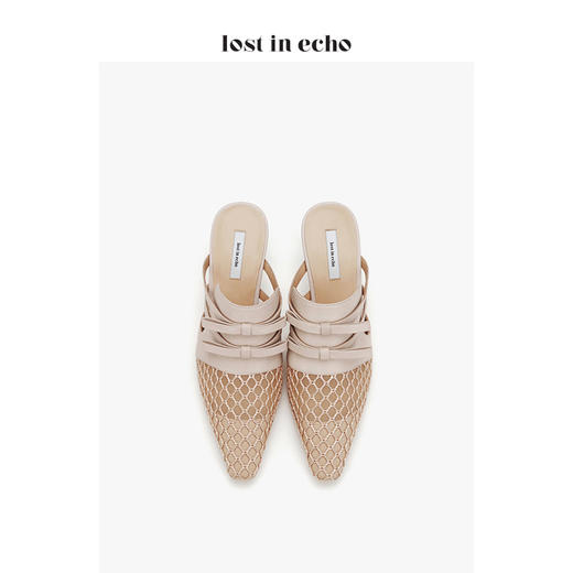 【微瑕疵不退不换】lost in echo设计师女鞋 网纱蝴蝶结猫跟穆勒鞋 裸色尖头凉鞋单鞋 商品图3