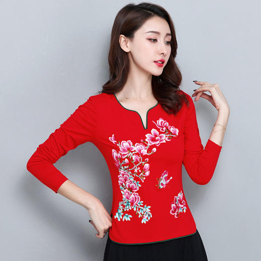 LFJR-TZ8748新品撞色V领复古民族绣花大码两件套 商品图3