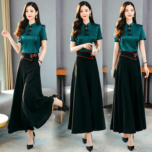 JY	HRYZ7006YFF新款时尚套裤潮流优雅上衣显瘦阔脚裤两件套 商品图1