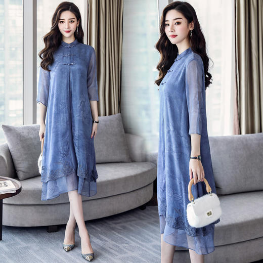 ASE-8810LWR刺绣真丝两件套连衣裙 商品图1