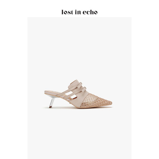 【微瑕疵不退不换】lost in echo设计师女鞋 网纱蝴蝶结猫跟穆勒鞋 裸色尖头凉鞋单鞋 商品图2