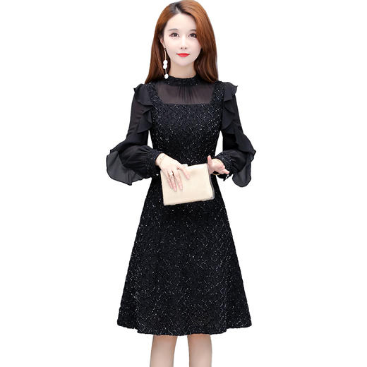 CYJH-MG20C146新款长袖小飞袖法式复古礼服连衣裙 商品图4