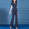 SSGS-M067夏季新款时尚职业装气质蓝色条纹上衣喇叭裤两件套 商品缩略图1