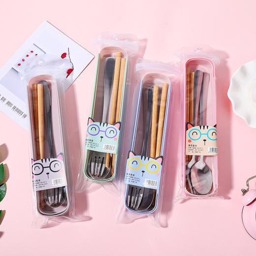 【积分兑换】【简约麦色餐具套装】不锈钢勺叉竹筷餐饮用具中式学生青少年环保餐具 商品图0