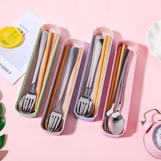 【积分兑换】【简约麦色餐具套装】不锈钢勺叉竹筷餐饮用具中式学生青少年环保餐具 商品图1