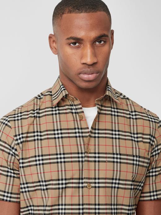 【二】BURBERRY 巴宝莉 男士短袖小格纹弹力棉衬衫 8020965 A7028 商品图1