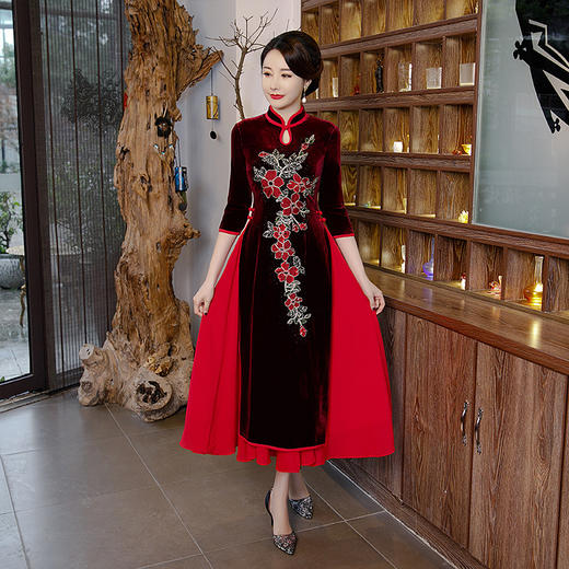 春婚礼妈妈装显瘦假两件婚宴改良旗袍连衣裙货号bj9501