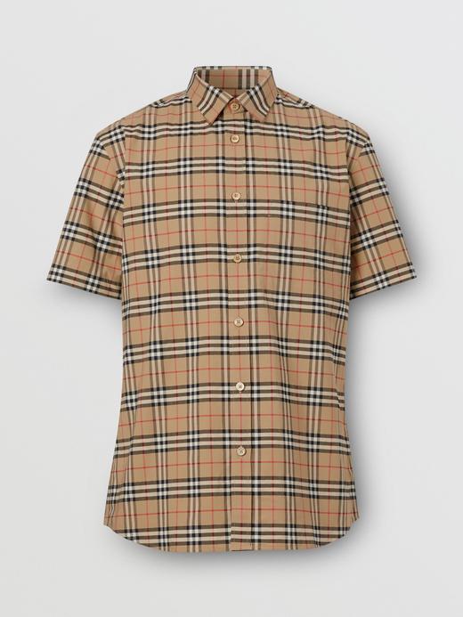 【二】BURBERRY 巴宝莉 男士短袖小格纹弹力棉衬衫 8020965 A7028 商品图3