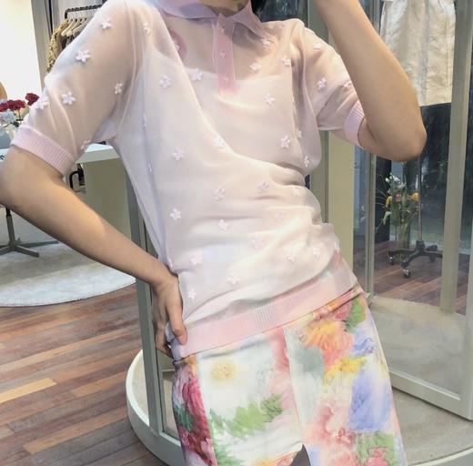 SHUSHU TONG2020春夏新款空灵透明星星绣花弹力短袖polo衫上衣女 ss20to20tm001wh100 商品图0