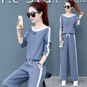 CHT-121303新款韩版大码开叉阔腿裤套装显瘦宽松女神范休闲运动套装WY