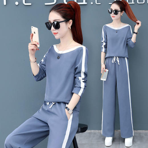 CHT-121303新款韩版大码开叉阔腿裤套装显瘦宽松女神范休闲运动套装WY 商品图0