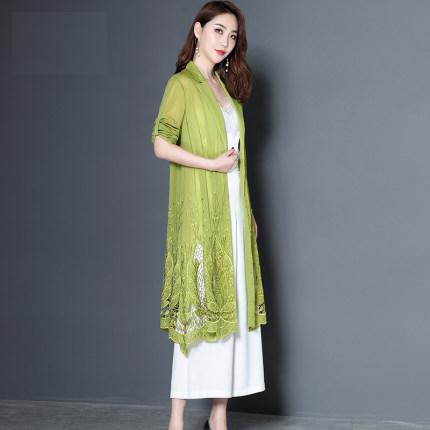 NYT 9049 镂空刺绣天丝外披复古中长款外套2020夏季新款女装时尚翻领纯色外套 商品图1