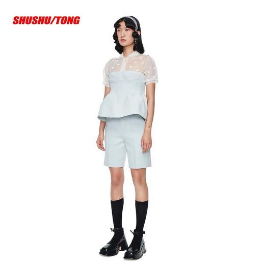 SHUSHU TONG2020春夏新款浅绿色透明编绳吊带收腰平口抹胸上衣女 ss20to03pl200gn100 商品图2