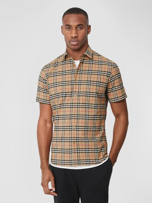 【二】BURBERRY 巴宝莉 男士短袖小格纹弹力棉衬衫 8020965 A7028 商品图4