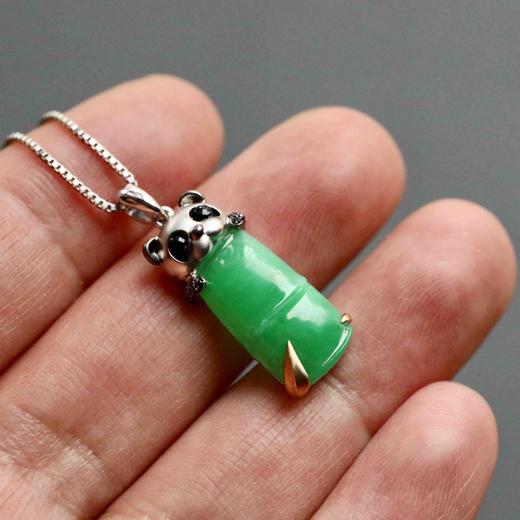 糯冰种阳绿竹报平安节节高升熊猫18k白金黑钻玛瑙镶嵌 商品图5