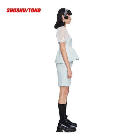 SHUSHU TONG2020春夏新款浅绿色透明编绳吊带收腰平口抹胸上衣女 ss20to03pl200gn100 商品图3