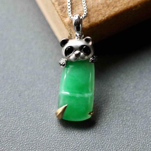 糯冰种阳绿竹报平安节节高升熊猫18k白金黑钻玛瑙镶嵌 商品图1