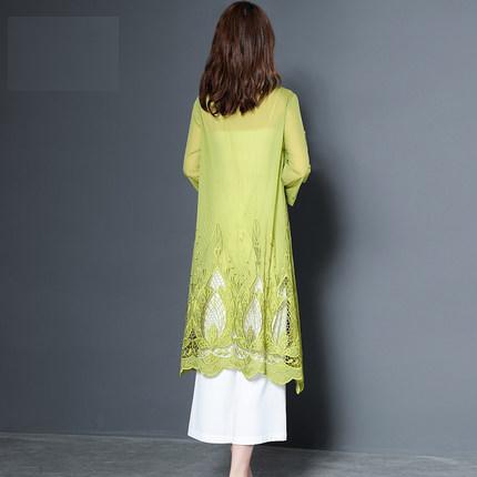 NYT 9049 镂空刺绣天丝外披复古中长款外套2020夏季新款女装时尚翻领纯色外套 商品图3