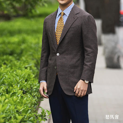 Reda ATTO Super 110's 勃艮第红小方格纹全麻衬单西 商品图3