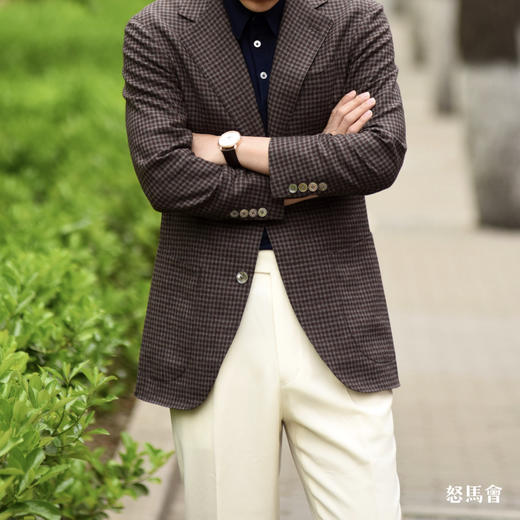 Reda ATTO Super 110's 勃艮第红小方格纹全麻衬单西 商品图4