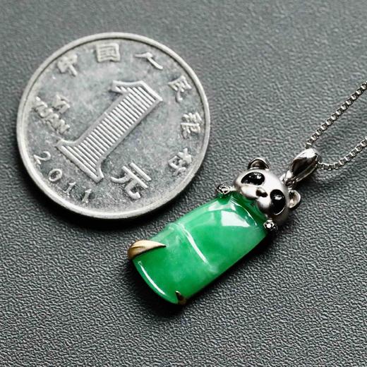 糯冰种阳绿竹报平安节节高升熊猫18k白金黑钻玛瑙镶嵌 商品图2