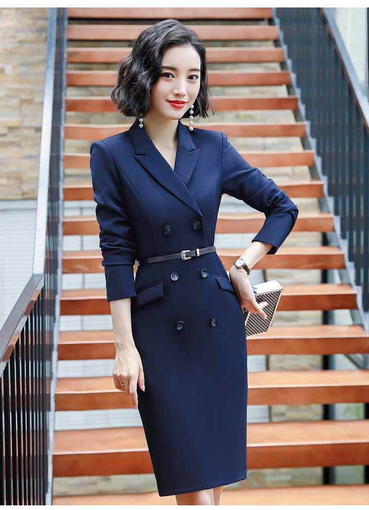 sta1950时尚长袖工装修身职业西装连衣裙