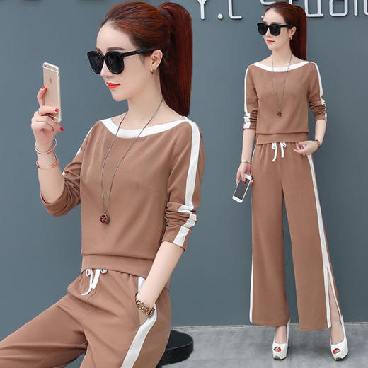 CHT-121303新款韩版大码开叉阔腿裤套装显瘦宽松女神范休闲运动套装WY 商品图2