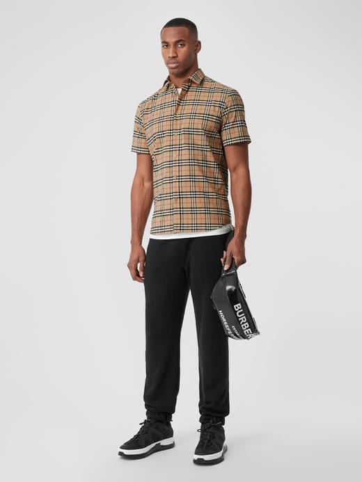【二】BURBERRY 巴宝莉 男士短袖小格纹弹力棉衬衫 8020965 A7028 商品图0