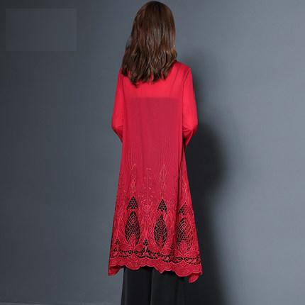 NYT 9049 镂空刺绣天丝外披复古中长款外套2020夏季新款女装时尚翻领纯色外套 商品图2