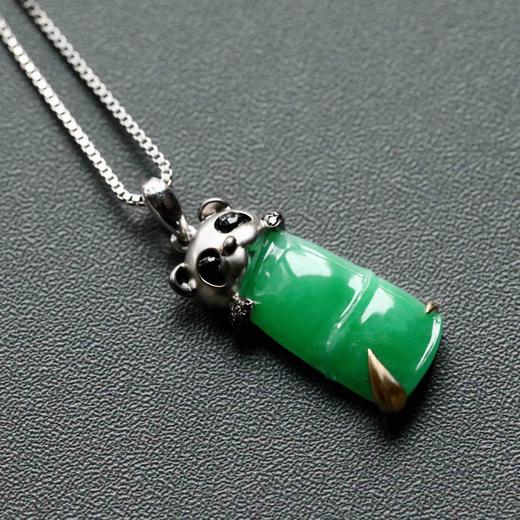 糯冰种阳绿竹报平安节节高升熊猫18k白金黑钻玛瑙镶嵌 商品图4