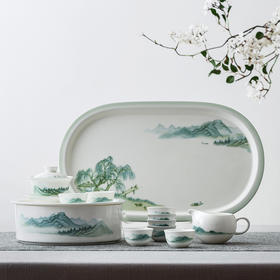 12头绿水青山骨瓷茶具套装