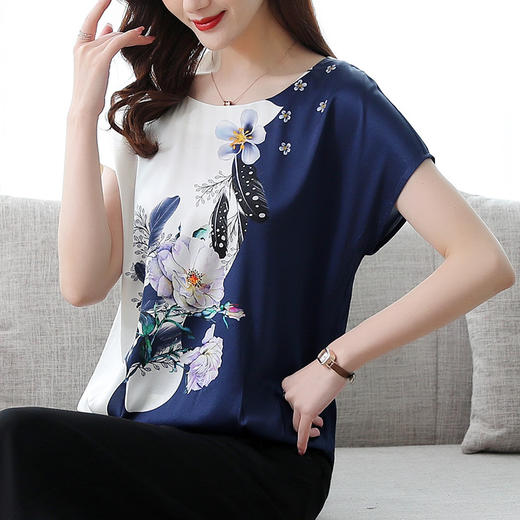 MQ-RL9972夏装新款宽松大码真丝短袖t恤衫YY 商品图2