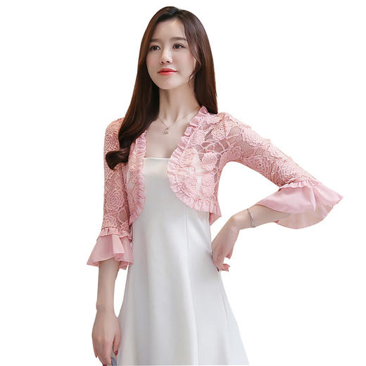 夏季薄蕾丝镂空短袖开衫小披肩小坎肩百搭外套(货号 yh82820)