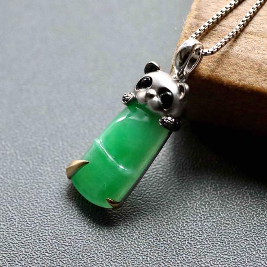 糯冰种阳绿竹报平安节节高升熊猫18k白金黑钻玛瑙镶嵌 商品图0