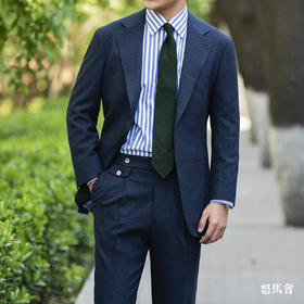 Reda ATTO Super 110's 防污不易皱蓝色千鸟格全麻衬套装