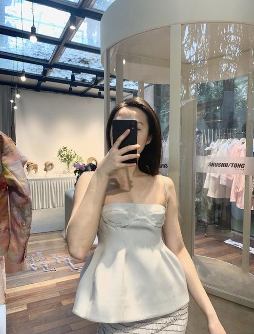 SHUSHU TONG2020春夏新款浅绿色透明编绳吊带收腰平口抹胸上衣女 ss20to03pl200gn100 商品图0