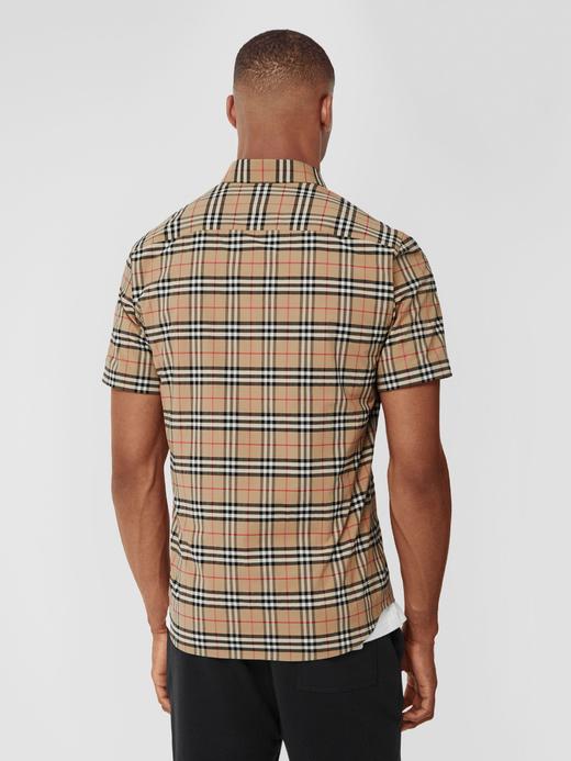 【二】BURBERRY 巴宝莉 男士短袖小格纹弹力棉衬衫 8020965 A7028 商品图2