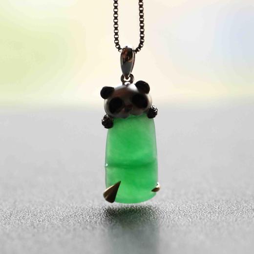 糯冰种阳绿竹报平安节节高升熊猫18k白金黑钻玛瑙镶嵌 商品图7